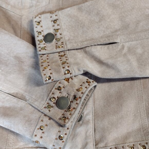 Women’s Tribal Suede Light Tan Jacket with Embellishments – Size 12 - Picture 5 of 16